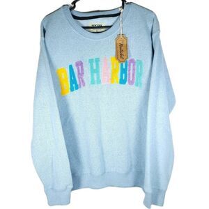 New York Popular Womens M Blue Bar Harbor Embroidery Crewneck Fleece Sweatshirt